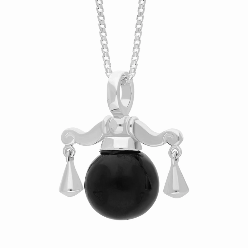 18ct White Gold Whitby Jet Zodiac Libra 8mm Bead Pendant