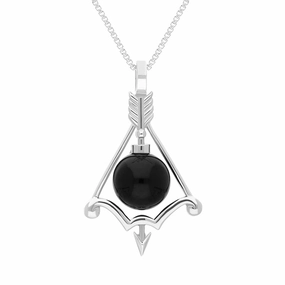 18ct White Gold Whitby Jet Zodiac Sagittarius 8mm Bead Pendant