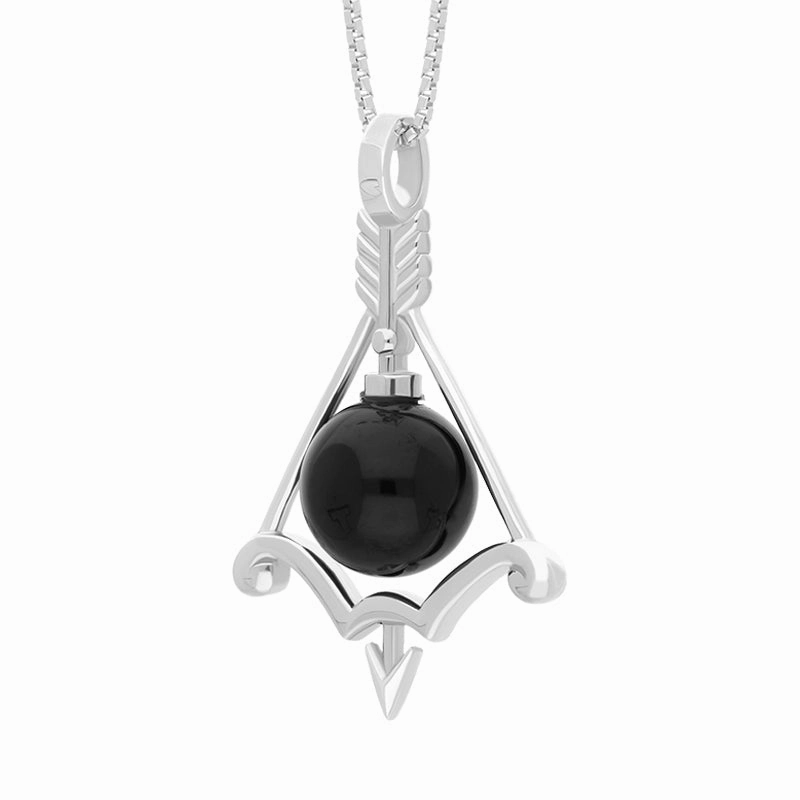 18ct White Gold Whitby Jet Zodiac Sagittarius 8mm Bead Pendant