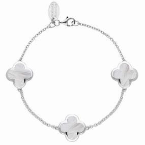 18ct White Gold White Mother of Pearl  Bloom Four Leaf Clover Chain Bracelet