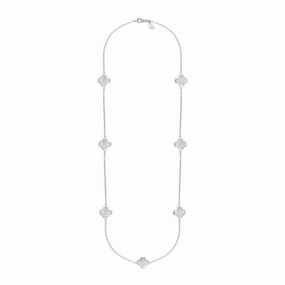 18ct White Gold White Mother of Pearl Bloom Four Leaf Clover Long Necklace