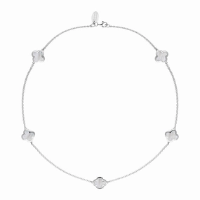 18ct White Gold White Mother of Pearl Bloom Four Leaf Clover Necklace