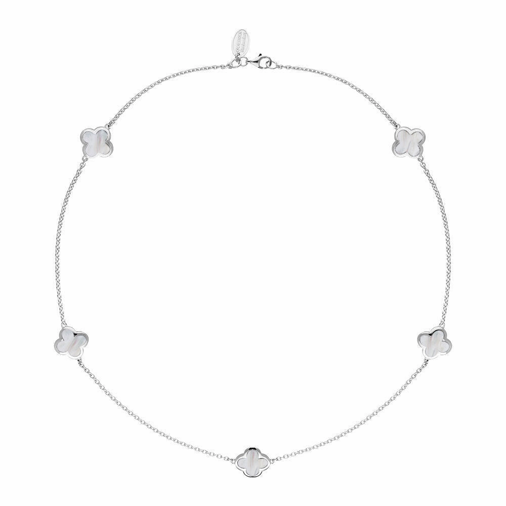 18ct White Gold White Mother of Pearl Bloom Four Leaf Clover Necklace