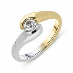 18ct White Gold Yellow Gold Diamond Twisted Ring