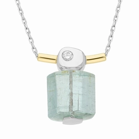 18ct White Yellow Gold Aqua Crystal Diamond Unique Necklace D