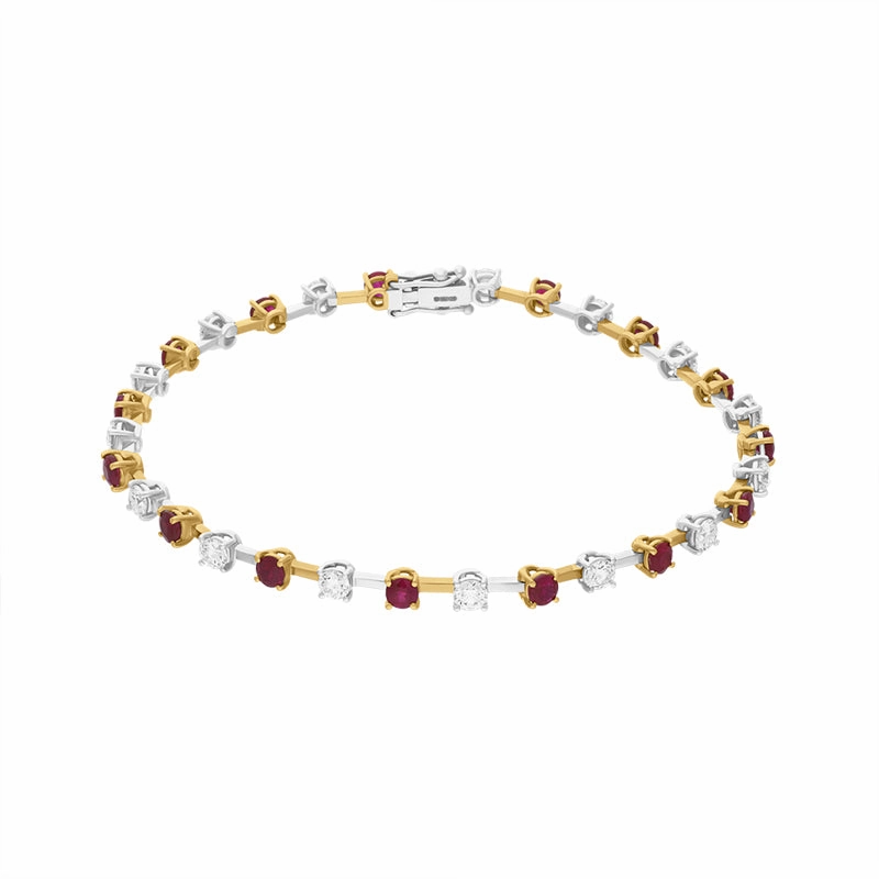 18ct Yellow and White Gold Ruby Diamond Tennis Bracelet