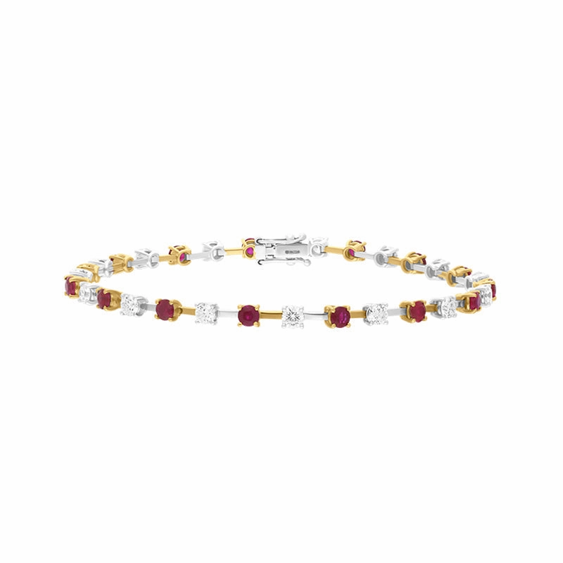 18ct Yellow and White Gold Ruby Diamond Tennis Bracelet