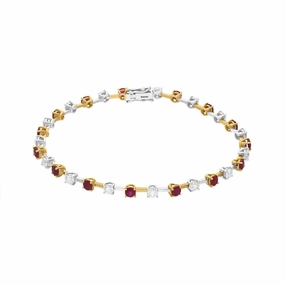 18ct Yellow and White Gold Ruby Diamond Tennis Bracelet