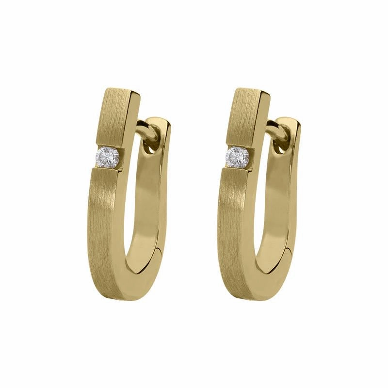 18ct Yellow Gold 0.04ct Diamond Satin Hoop Earrings D