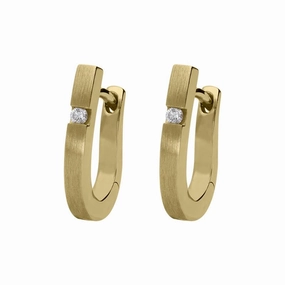 18ct Yellow Gold 0.04ct Diamond Satin Hoop Earrings D
