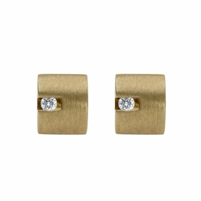18ct Yellow Gold 0.04ct Diamond Satin Stud Earrings