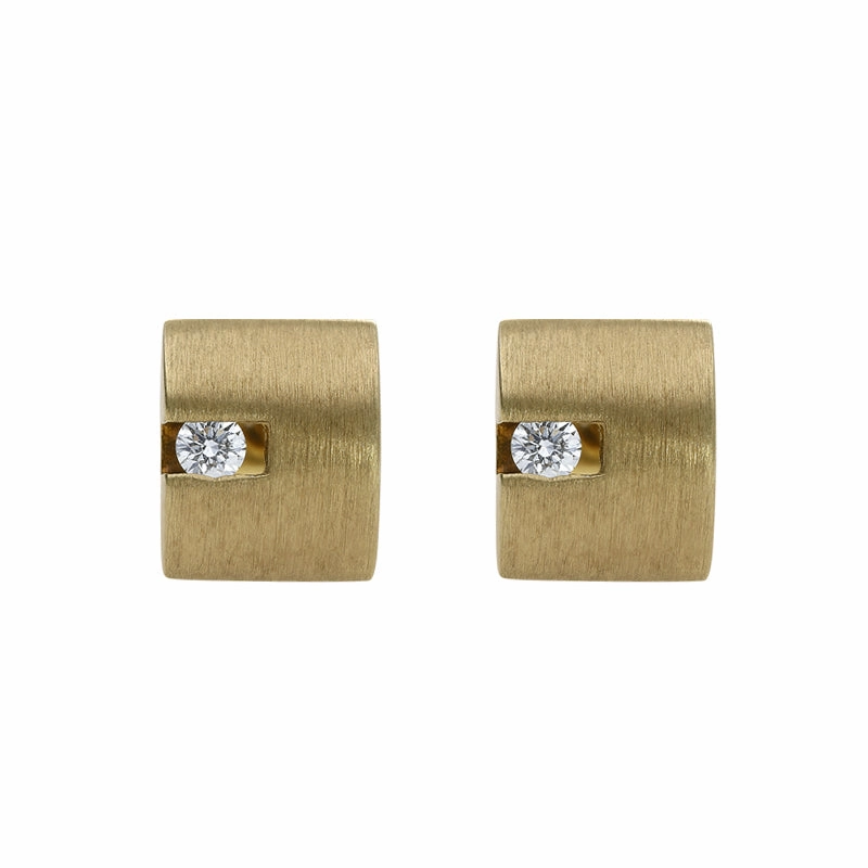 18ct Yellow Gold 0.04ct Diamond Satin Stud Earrings