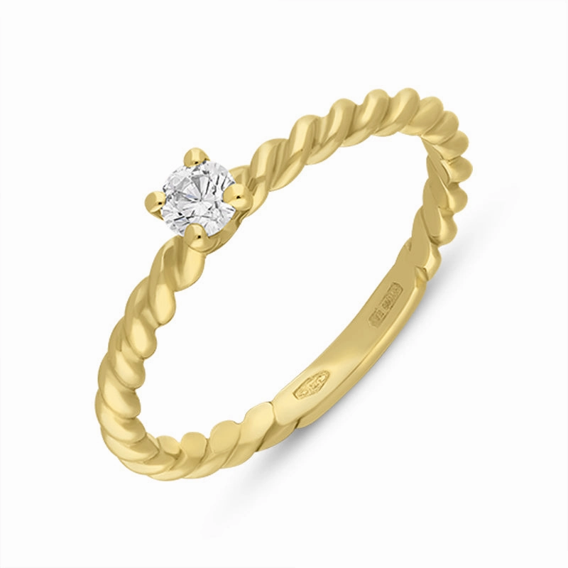 18ct Yellow Gold 0.15ct Diamond Twisted Stacking Solitaire Ring