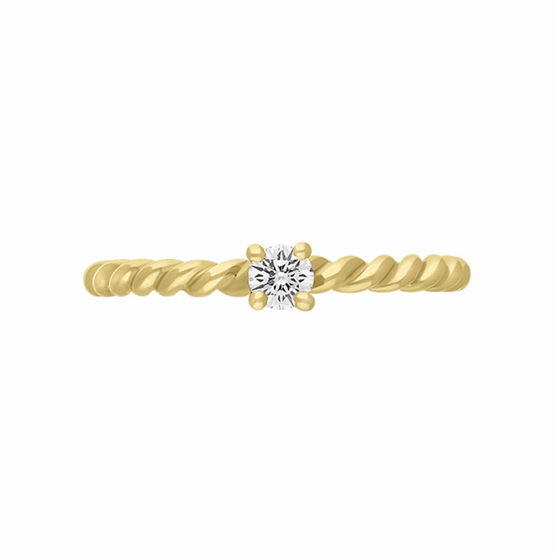 18ct Yellow Gold 0.15ct Diamond Twisted Stacking Solitaire Ring