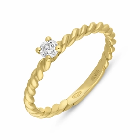 18ct Yellow Gold 0.15ct Diamond Twisted Stacking Solitaire Ring