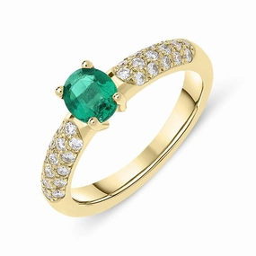18ct Yellow Gold 0.51ct Emerald Diamond Oval Cut Ring