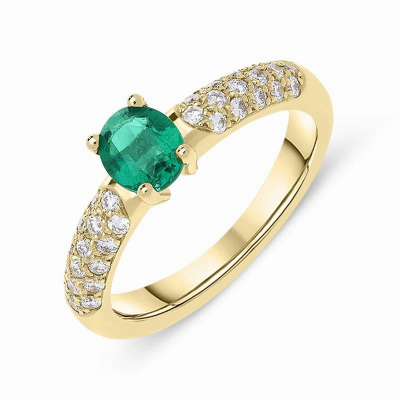 18ct Yellow Gold 0.51ct Emerald Diamond Oval Cut Ring