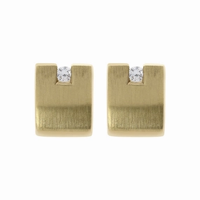 18ct Yellow Gold Diamond Satin Stud Earrings