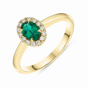 18ct Yellow Gold Emerald Diamond Oval Cluster Ring