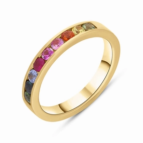 18ct Yellow Gold Sapphire Multicolour Rainbow Channel Set Half Eternity Ring