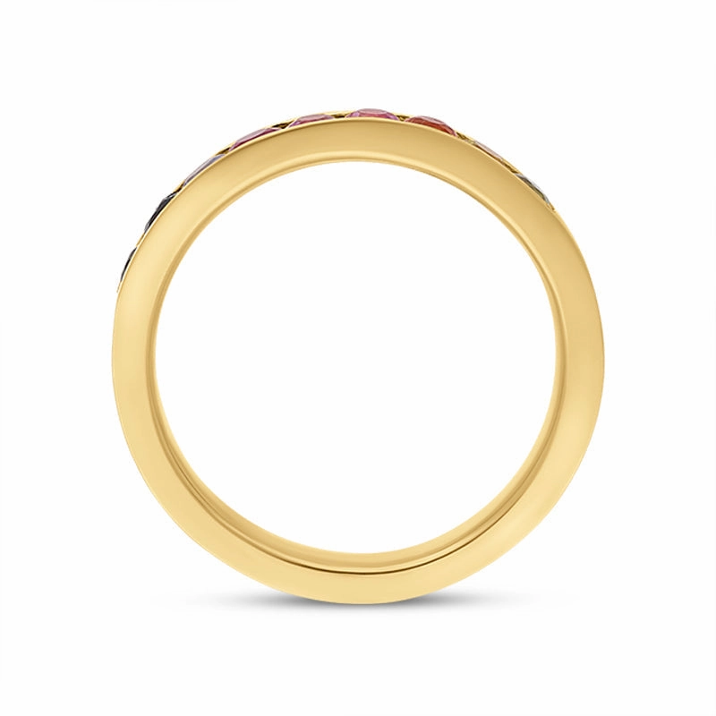 18ct Yellow Gold Sapphire Multicolour Rainbow Channel Set Half Eternity Ring