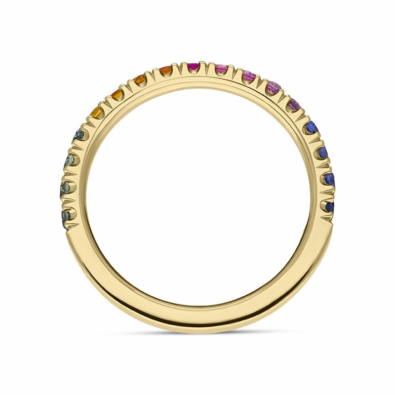 18ct Yellow Gold Sapphire Multicolour Rainbow Half Eternity Ring