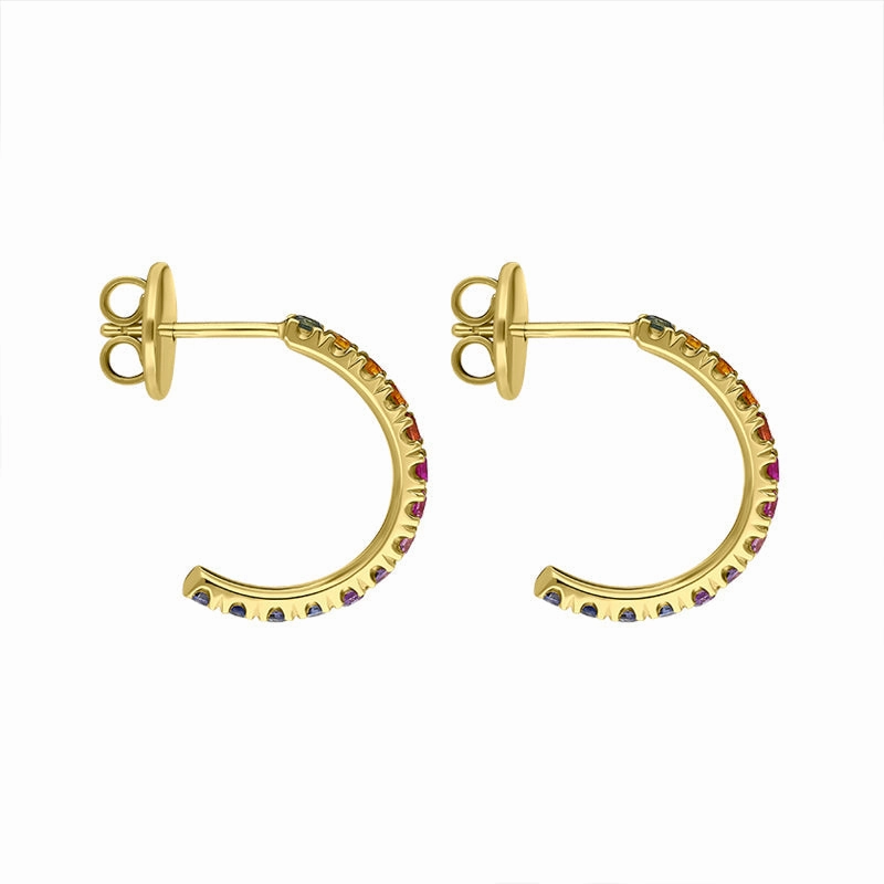 18ct Yellow Gold Sapphire Multicolour Rainbow Hoop Earrings