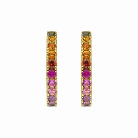18ct Yellow Gold Sapphire Multicolour Rainbow Hoop Earrings