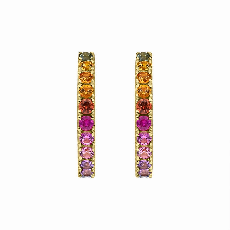 18ct Yellow Gold Sapphire Multicolour Rainbow Hoop Earrings