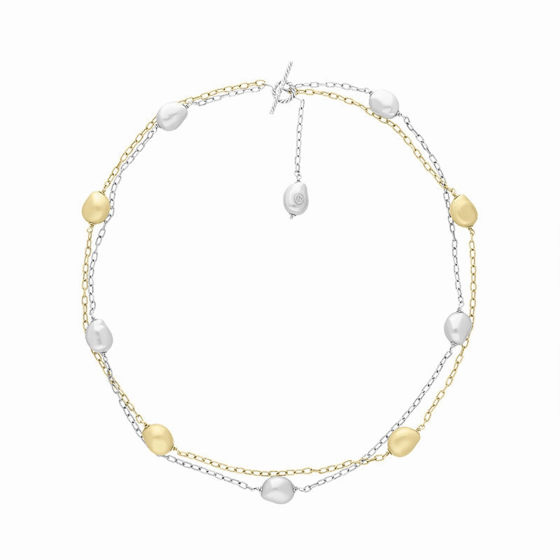 18ct Yellow Gold White Gold Pebble Link Necklace D