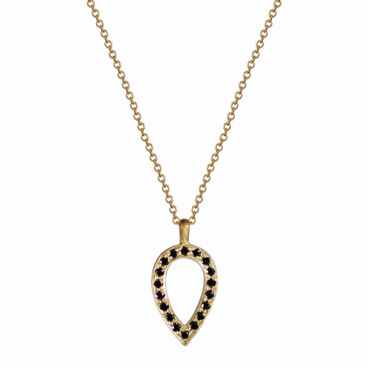 18K Gold Black Diamond Pave Teardrop Pendant