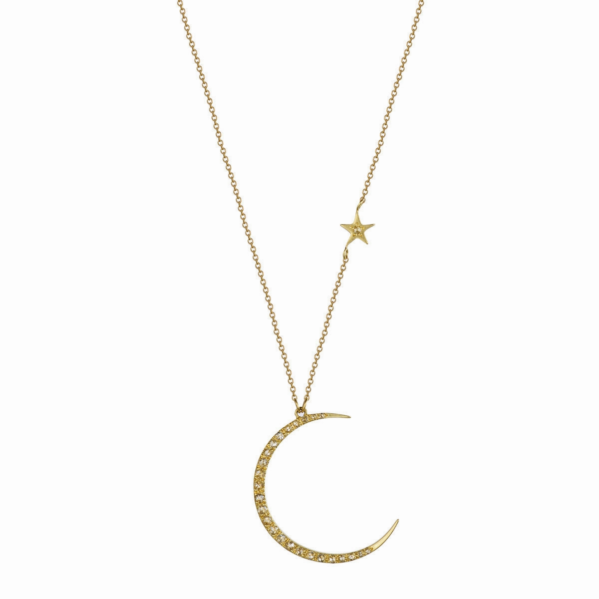18K Gold Crescent Moon & Star Pendant with Diamonds