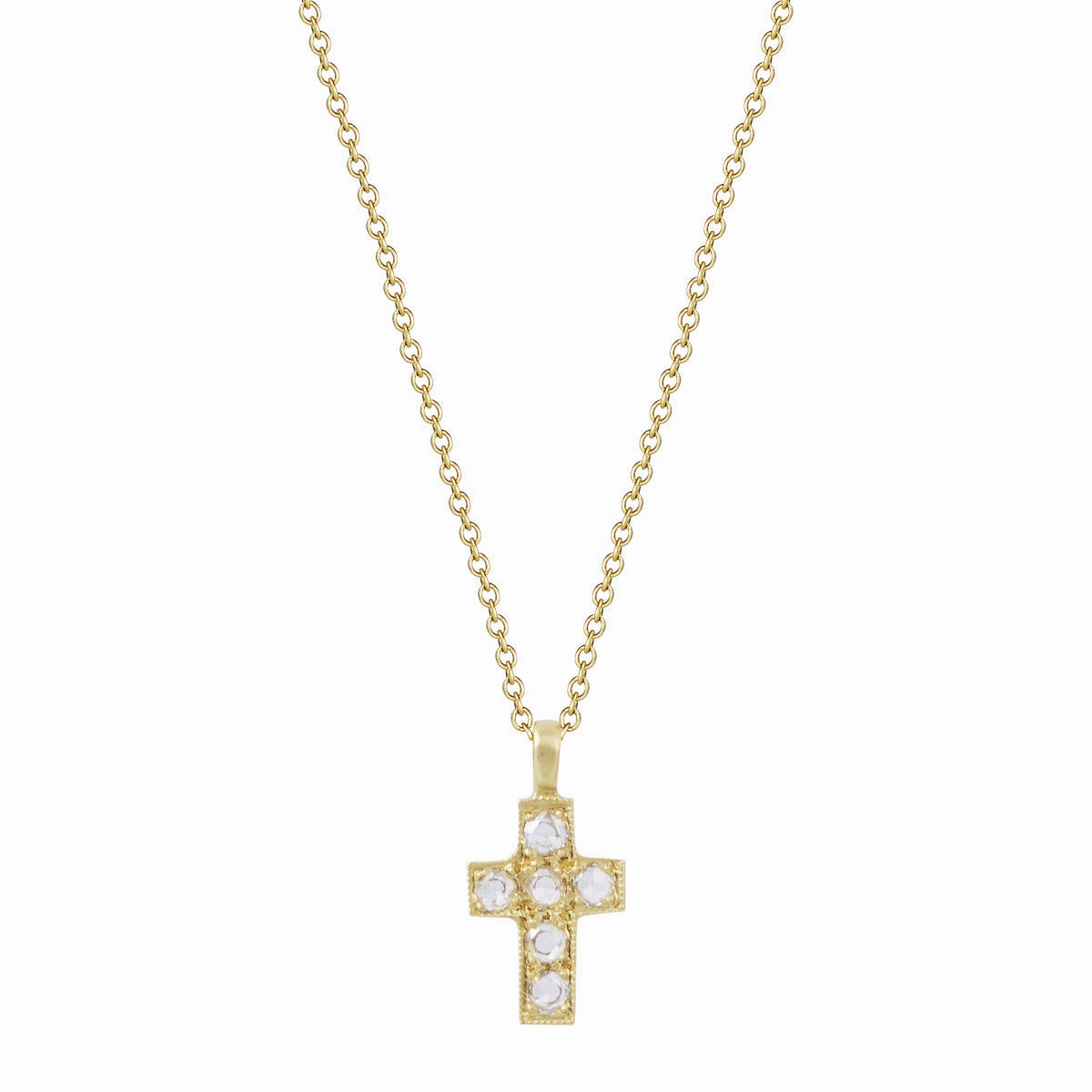 18K Gold Cross Pendant with Rose Cut Diamonds