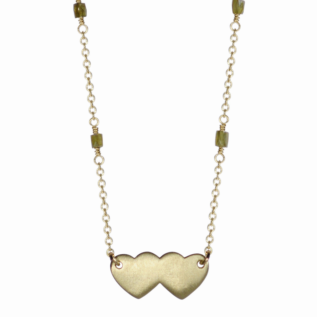 18K Gold Double Heart Pendant on Opaque Diamond Chain