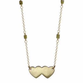 18K Gold Double Heart Pendant on Opaque Diamond Chain