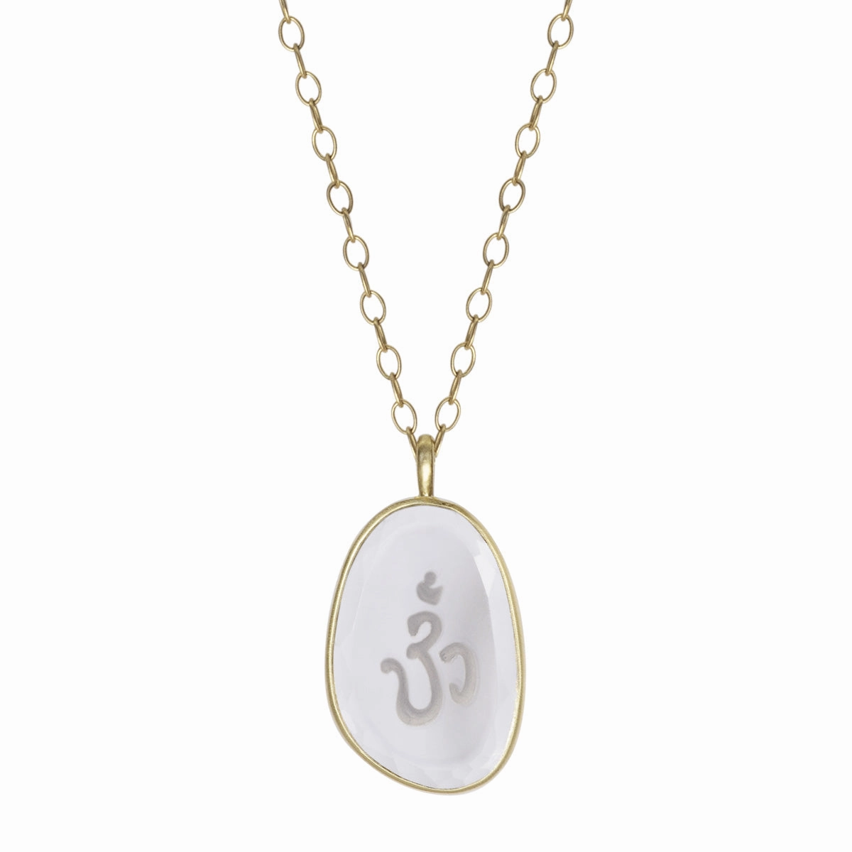 18K Gold Engraved Smoky Quartz Om Pendant