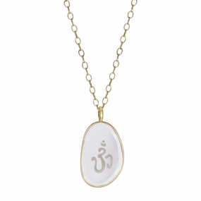 18K Gold Engraved Smoky Quartz Om Pendant
