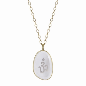 18K Gold Engraved Smoky Quartz Om Pendant