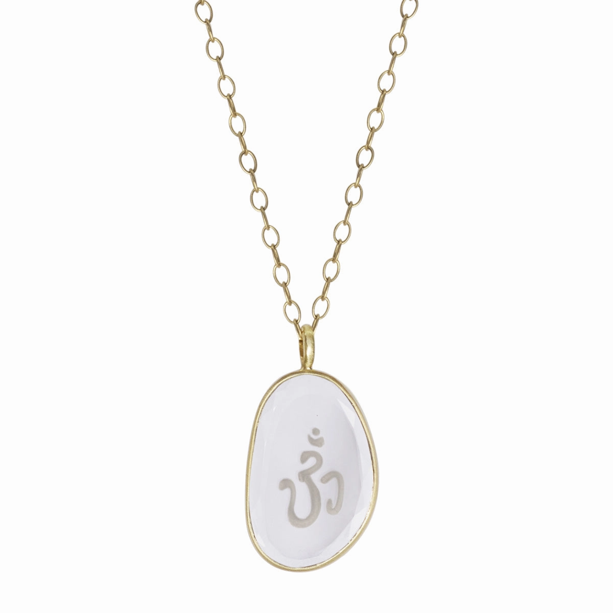 18K Gold Engraved Smoky Quartz Om Pendant