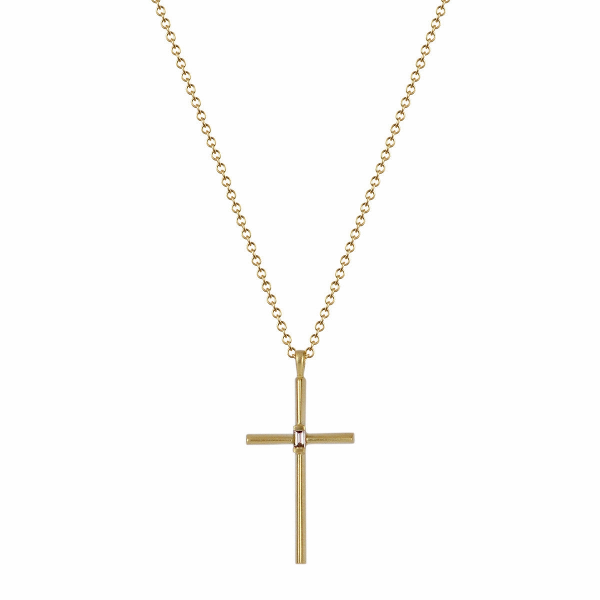 18K Gold Fine Cross Pendant with Baguette Champagne Diamond