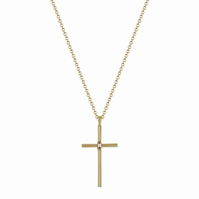 18K Gold Fine Cross Pendant with Baguette Champagne Diamond