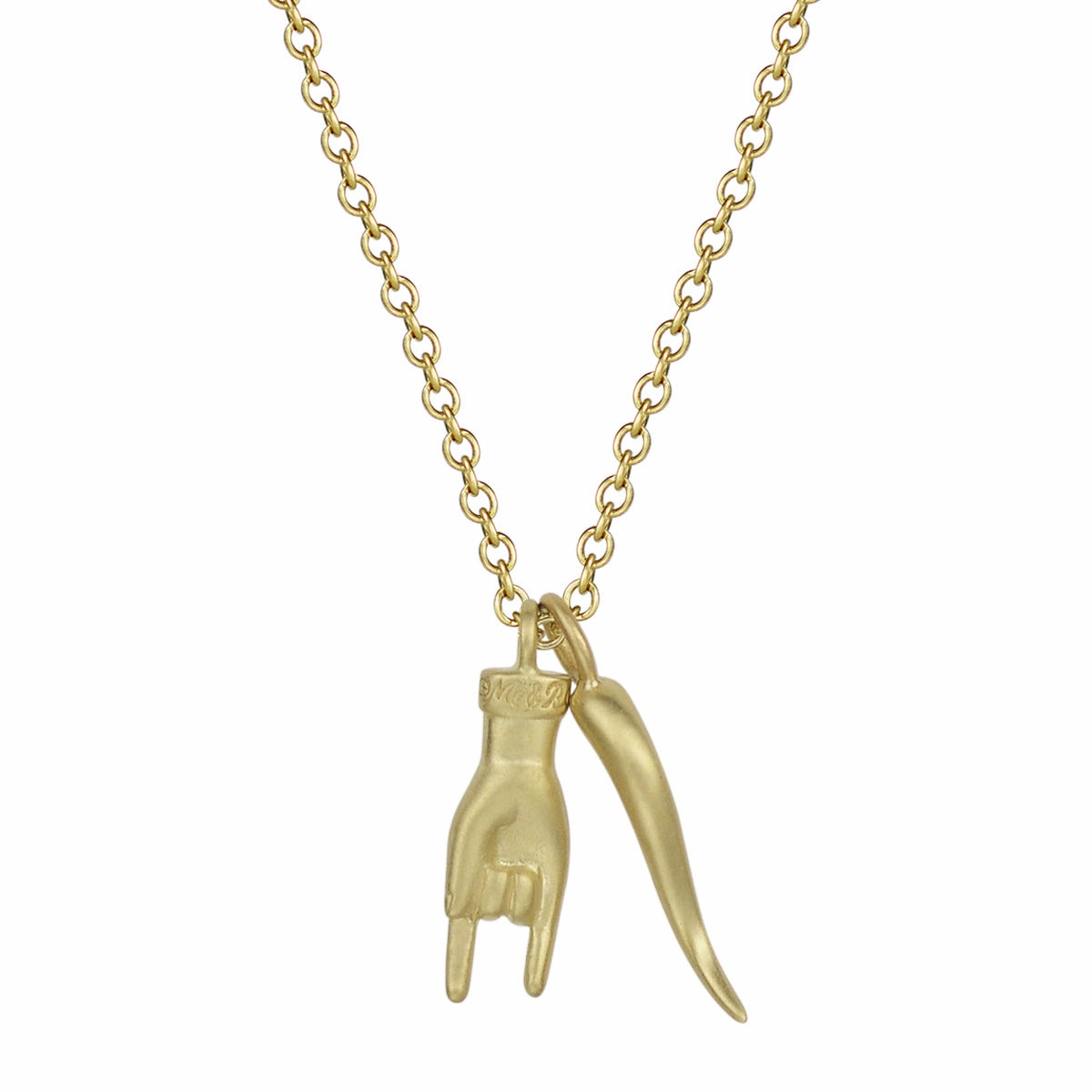 18K Gold Hand & Horn Trinket Pendant
