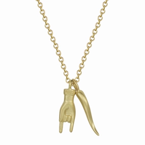 18K Gold Hand & Horn Trinket Pendant