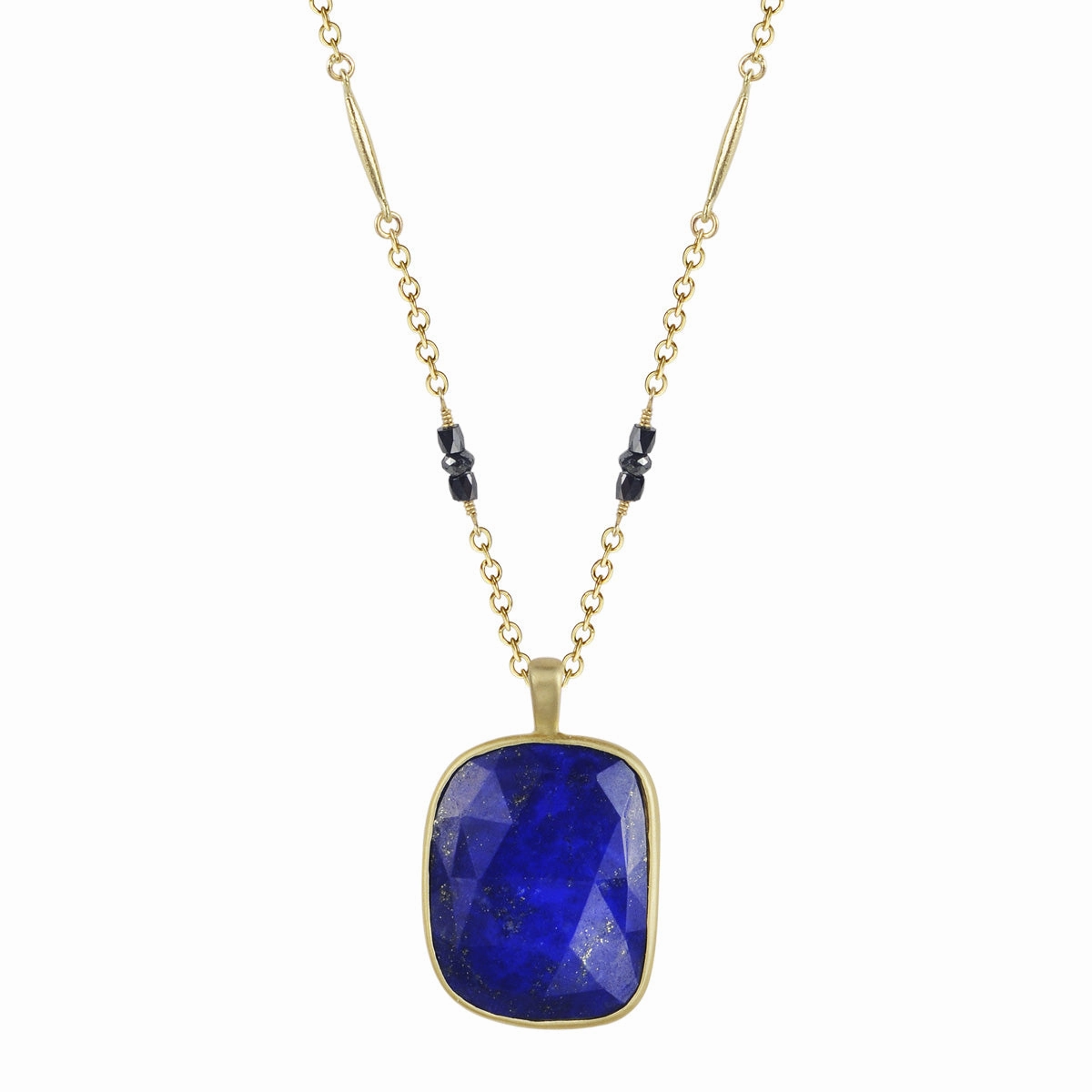 18K Gold Lapis with Black Diamond on Lure Chain