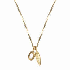 18K Gold Leaf and Flat Diamond Charm Pendant