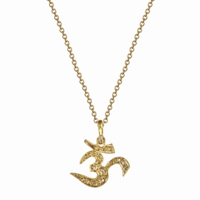 18K Gold Om Pendant with Pav Diamonds