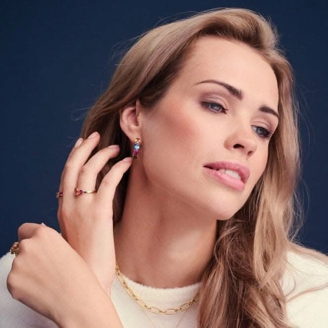 18k Gold Plated Ellisse Creolo Earrings SJ-E2315-XCZ-YG
