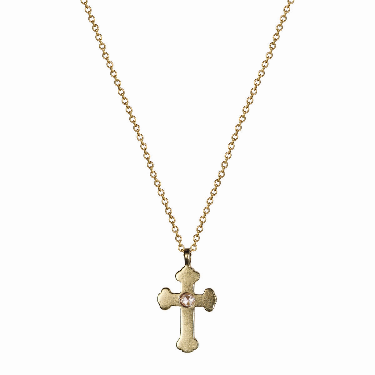 18K Gold Rosary Cross Pendant with Diamond