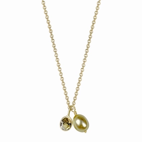 18K Gold Round Diamond Slice and Golden South Sea Keshi Pearl Pendant