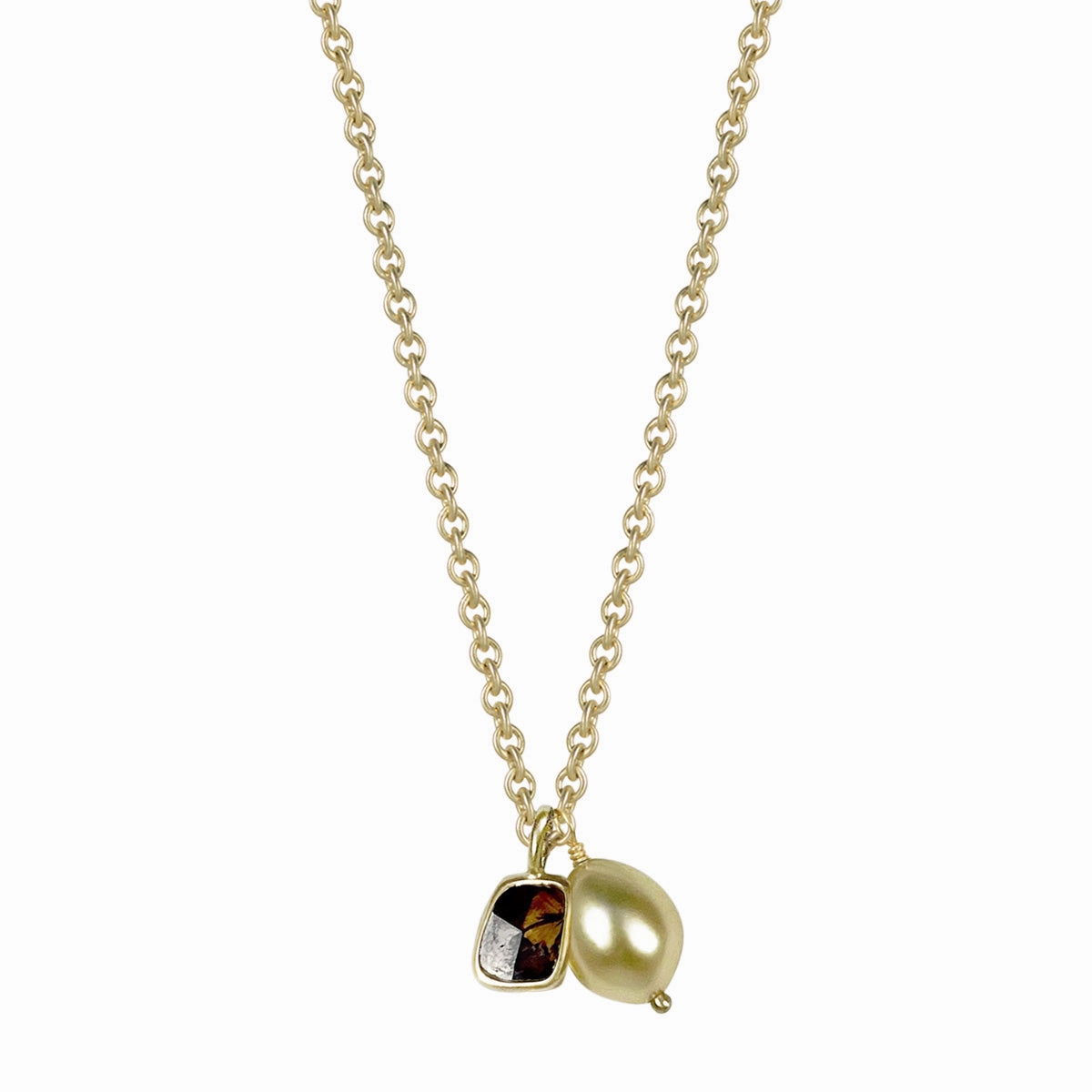 18K Gold Square Diamond Slice and Golden South Sea Keshi Pearl Pendant